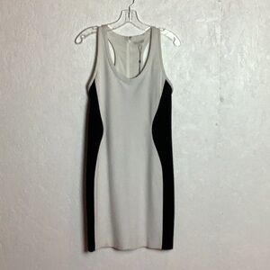 White and black Rebecca Minkoff dress with flattering waist contouring